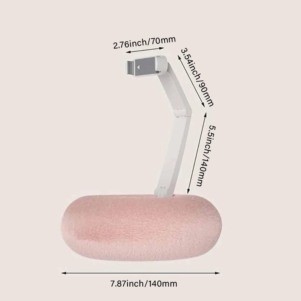 Pink lamp with dimensions labeled on a beige background