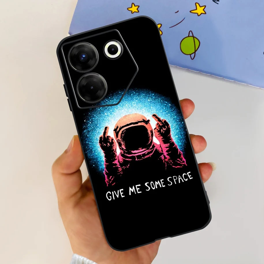 Phone case with astronaut design and 'Give Me Some Space' text held by a hand.
