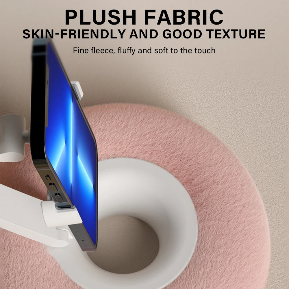 Pink plush fabric product with text highlighting its skin-friendly and good texture